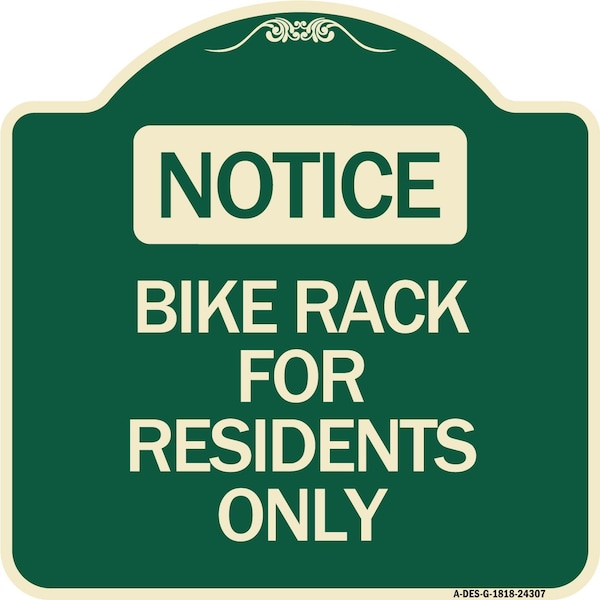 Bike Rack for Residents Only Heavy-Gauge Aluminum Architectural Sign, 18" x 18", G-1818-24307